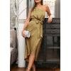 imagePRETTYGARDEN Womens Summer Ruched Bodycon Dress Sleeveless One Shoulder Wrap Satin Wedding Guest Cocktail Midi DressOlive Green