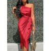 imagePRETTYGARDEN Womens Summer Ruched Bodycon Dress Sleeveless One Shoulder Wrap Satin Wedding Guest Cocktail Midi DressRed