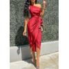 imagePRETTYGARDEN Womens Summer Ruched Bodycon Dress Sleeveless One Shoulder Wrap Satin Wedding Guest Cocktail Midi DressRed