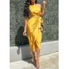 imagePRETTYGARDEN Womens Summer Ruched Bodycon Dress Sleeveless One Shoulder Wrap Satin Wedding Guest Cocktail Midi DressYellow