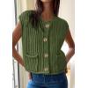 imagePRETTYGARDEN Womens Sweaters Vest 2025 Sleeveless Button Down Cropped Chunky Knit Cardigan Trendy Tank Tops with PocketsArmy Green