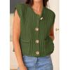 imagePRETTYGARDEN Womens Sweaters Vest 2025 Sleeveless Button Down Cropped Chunky Knit Cardigan Trendy Tank Tops with PocketsArmy Green