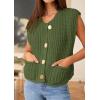 imagePRETTYGARDEN Womens Sweaters Vest 2025 Sleeveless Button Down Cropped Chunky Knit Cardigan Trendy Tank Tops with PocketsArmy Green