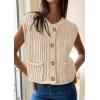 imagePRETTYGARDEN Womens Sweaters Vest 2025 Sleeveless Button Down Cropped Chunky Knit Cardigan Trendy Tank Tops with PocketsBeige