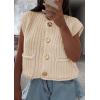 imagePRETTYGARDEN Womens Sweaters Vest 2025 Sleeveless Button Down Cropped Chunky Knit Cardigan Trendy Tank Tops with PocketsBeige