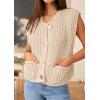 imagePRETTYGARDEN Womens Sweaters Vest 2025 Sleeveless Button Down Cropped Chunky Knit Cardigan Trendy Tank Tops with PocketsBeige