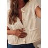 imagePRETTYGARDEN Womens Sweaters Vest 2025 Sleeveless Button Down Cropped Chunky Knit Cardigan Trendy Tank Tops with PocketsBeige