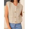 imagePRETTYGARDEN Womens Sweaters Vest 2025 Sleeveless Button Down Cropped Chunky Knit Cardigan Trendy Tank Tops with PocketsBeige
