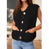 imagePRETTYGARDEN Womens Sweaters Vest 2025 Sleeveless Button Down Cropped Chunky Knit Cardigan Trendy Tank Tops with PocketsBlack