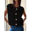 imagePRETTYGARDEN Womens Sweaters Vest 2025 Sleeveless Button Down Cropped Chunky Knit Cardigan Trendy Tank Tops with PocketsBlack