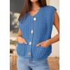 imagePRETTYGARDEN Womens Sweaters Vest 2025 Sleeveless Button Down Cropped Chunky Knit Cardigan Trendy Tank Tops with PocketsBlue