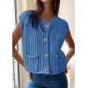 imagePRETTYGARDEN Womens Sweaters Vest 2025 Sleeveless Button Down Cropped Chunky Knit Cardigan Trendy Tank Tops with PocketsBlue