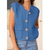 imagePRETTYGARDEN Womens Sweaters Vest 2025 Sleeveless Button Down Cropped Chunky Knit Cardigan Trendy Tank Tops with PocketsBlue