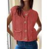 imagePRETTYGARDEN Womens Sweaters Vest 2025 Sleeveless Button Down Cropped Chunky Knit Cardigan Trendy Tank Tops with PocketsBrick Red