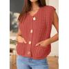 imagePRETTYGARDEN Womens Sweaters Vest 2025 Sleeveless Button Down Cropped Chunky Knit Cardigan Trendy Tank Tops with PocketsBrick Red