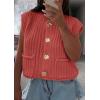 imagePRETTYGARDEN Womens Sweaters Vest 2025 Sleeveless Button Down Cropped Chunky Knit Cardigan Trendy Tank Tops with PocketsBrick Red