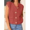 imagePRETTYGARDEN Womens Sweaters Vest 2025 Sleeveless Button Down Cropped Chunky Knit Cardigan Trendy Tank Tops with PocketsBrick Red