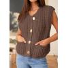 imagePRETTYGARDEN Womens Sweaters Vest 2025 Sleeveless Button Down Cropped Chunky Knit Cardigan Trendy Tank Tops with PocketsCoffee