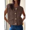 imagePRETTYGARDEN Womens Sweaters Vest 2025 Sleeveless Button Down Cropped Chunky Knit Cardigan Trendy Tank Tops with PocketsCoffee