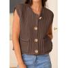 imagePRETTYGARDEN Womens Sweaters Vest 2025 Sleeveless Button Down Cropped Chunky Knit Cardigan Trendy Tank Tops with PocketsCoffee