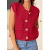 imagePRETTYGARDEN Womens Sweaters Vest 2025 Sleeveless Button Down Cropped Chunky Knit Cardigan Trendy Tank Tops with PocketsRed