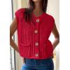 imagePRETTYGARDEN Womens Sweaters Vest 2025 Sleeveless Button Down Cropped Chunky Knit Cardigan Trendy Tank Tops with PocketsRed