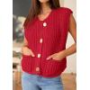 imagePRETTYGARDEN Womens Sweaters Vest 2025 Sleeveless Button Down Cropped Chunky Knit Cardigan Trendy Tank Tops with PocketsRed