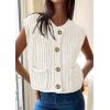 imagePRETTYGARDEN Womens Sweaters Vest 2025 Sleeveless Button Down Cropped Chunky Knit Cardigan Trendy Tank Tops with PocketsWhite