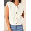 imagePRETTYGARDEN Womens Sweaters Vest 2025 Sleeveless Button Down Cropped Chunky Knit Cardigan Trendy Tank Tops with PocketsWhite