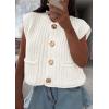 imagePRETTYGARDEN Womens Sweaters Vest 2025 Sleeveless Button Down Cropped Chunky Knit Cardigan Trendy Tank Tops with PocketsWhite