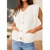 imagePRETTYGARDEN Womens Sweaters Vest 2025 Sleeveless Button Down Cropped Chunky Knit Cardigan Trendy Tank Tops with PocketsWhite