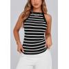 imagePRETTYGARDEN Womens Tops Dressy Casual Halter Neck Going Out Tank Tops for Women 2025 Slim Fit Ribbed Striped Summer TanksBlack