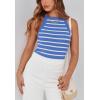 imagePRETTYGARDEN Womens Tops Dressy Casual Halter Neck Going Out Tank Tops for Women 2025 Slim Fit Ribbed Striped Summer TanksBlue