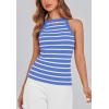imagePRETTYGARDEN Womens Tops Dressy Casual Halter Neck Going Out Tank Tops for Women 2025 Slim Fit Ribbed Striped Summer TanksBlue