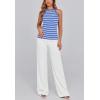 imagePRETTYGARDEN Womens Tops Dressy Casual Halter Neck Going Out Tank Tops for Women 2025 Slim Fit Ribbed Striped Summer TanksBlue