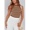 imagePRETTYGARDEN Womens Tops Dressy Casual Halter Neck Going Out Tank Tops for Women 2025 Slim Fit Ribbed Striped Summer TanksCoffee