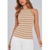 imagePRETTYGARDEN Womens Tops Dressy Casual Halter Neck Going Out Tank Tops for Women 2025 Slim Fit Ribbed Striped Summer TanksLight Khaki
