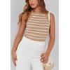 imagePRETTYGARDEN Womens Tops Dressy Casual Halter Neck Going Out Tank Tops for Women 2025 Slim Fit Ribbed Striped Summer TanksLight Khaki