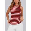 imagePRETTYGARDEN Womens Tops Dressy Casual Halter Neck Going Out Tank Tops for Women 2025 Slim Fit Ribbed Striped Summer TanksRed
