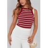 imagePRETTYGARDEN Womens Tops Dressy Casual Halter Neck Going Out Tank Tops for Women 2025 Slim Fit Ribbed Striped Summer TanksRed