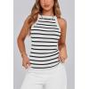 imagePRETTYGARDEN Womens Tops Dressy Casual Halter Neck Going Out Tank Tops for Women 2025 Slim Fit Ribbed Striped Summer TanksWhite