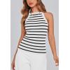 imagePRETTYGARDEN Womens Tops Dressy Casual Halter Neck Going Out Tank Tops for Women 2025 Slim Fit Ribbed Striped Summer TanksWhite