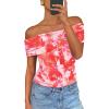 imagePRETTYGARDEN Off The Shoulder Tops for Women 2025 Summer Short Sleeve Ruched Slim Fit Shirts Blouses Y2K Going Out TopFloral Light Orange