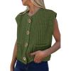 imagePRETTYGARDEN Womens Sweaters Vest 2025 Sleeveless Button Down Cropped Chunky Knit Cardigan Trendy Tank Tops with PocketsArmy Green
