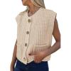 imagePRETTYGARDEN Womens Sweaters Vest 2025 Sleeveless Button Down Cropped Chunky Knit Cardigan Trendy Tank Tops with PocketsBeige