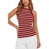 imagePRETTYGARDEN Womens Tops Dressy Casual Halter Neck Going Out Tank Tops for Women 2025 Slim Fit Ribbed Striped Summer TanksRed