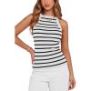 imagePRETTYGARDEN Womens Tops Dressy Casual Halter Neck Going Out Tank Tops for Women 2025 Slim Fit Ribbed Striped Summer TanksWhite