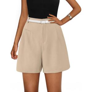 imagePRETTYGARDEN Shorts for Women Trendy 2025 Summer Elastic High Waisted Wide Leg Business Casual Dressy Shorts with PocketsApricot