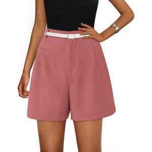 imagePRETTYGARDEN Shorts for Women Trendy 2025 Summer Elastic High Waisted Wide Leg Business Casual Dressy Shorts with PocketsPink