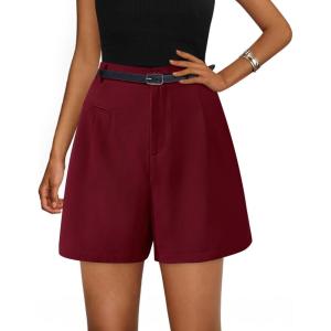 imagePRETTYGARDEN Shorts for Women Trendy 2025 Summer Elastic High Waisted Wide Leg Business Casual Dressy Shorts with PocketsWine Red